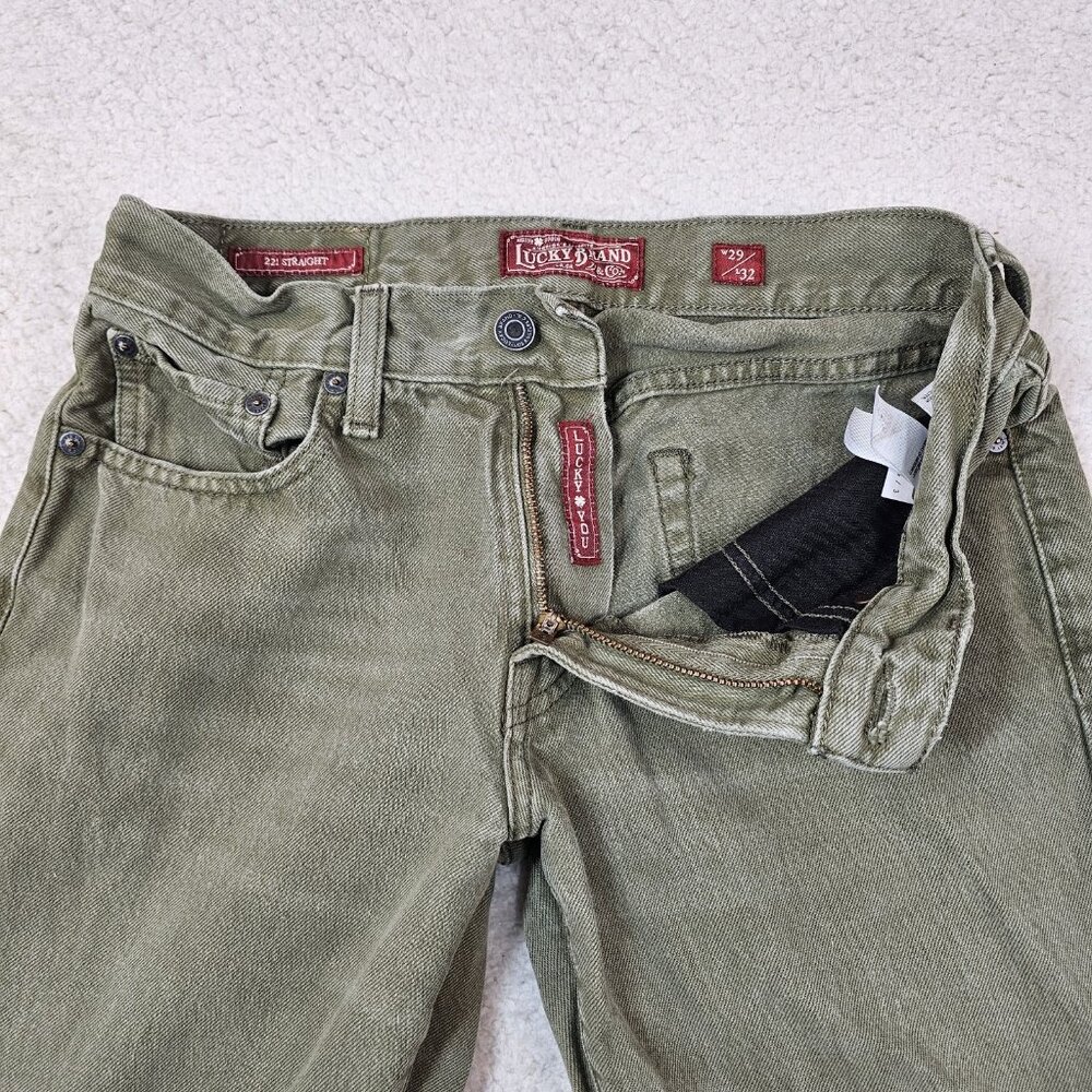 Lucky Brand Jeans Men 29x32 Elko Grape Leaf Green Denim 221 Straight Retro‎ - Picture 15 of 16